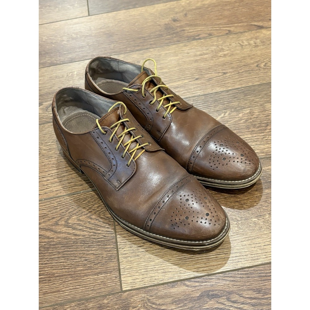 Johnston & Murphy Mens Tan Leather Brogue Cap Toe Oxford Shoes 8.5 Dress Shoe